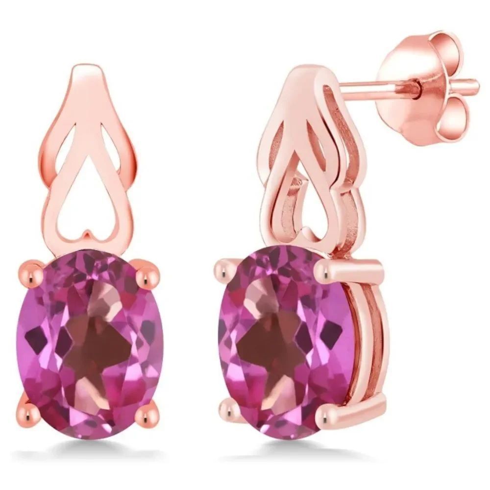 18K Rose Gold 925 with 3.60 Cttw Pink Mystic Topaz Oval Post Back Drop Earrings